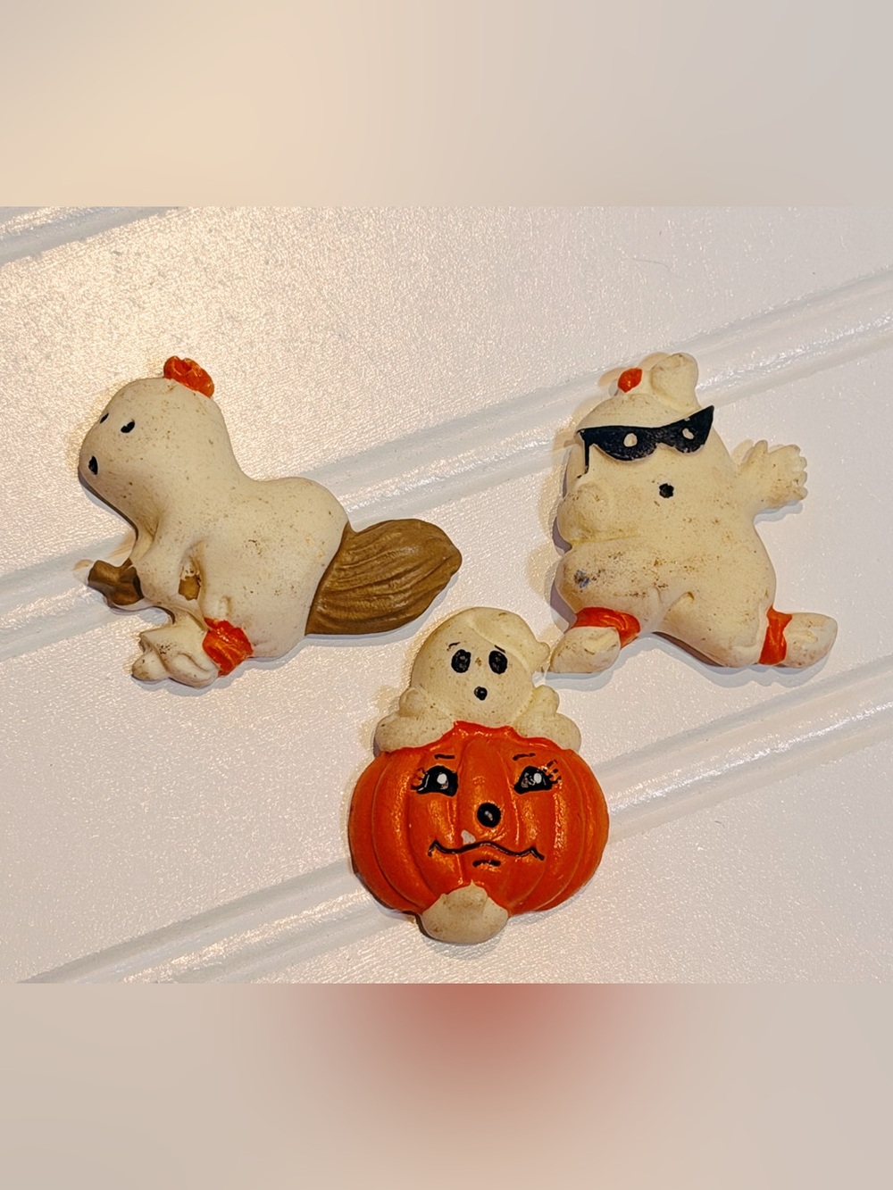 Vintage RUSS Halloween Magnets Ghost Pumpkin